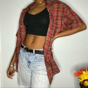 Red grunge short sleeve button up